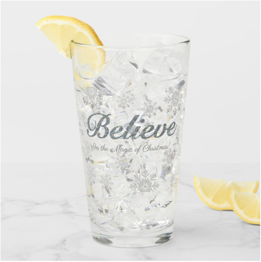 Silver Glitter Believe Glass