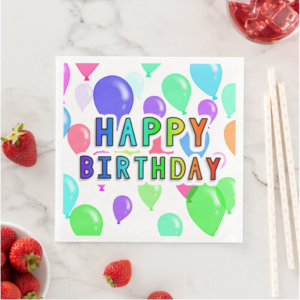 Rainbow Happy Birthday with Balloons - White Napkin