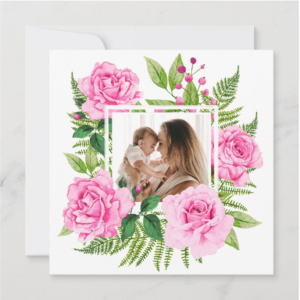 Beautiful Pink Watercolor Roses Photo Mothers Day Holiday Card