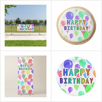 Balloons and Rainbow Happy Birthday 