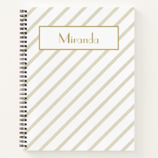 Elegant Modern White Dotted Gold Lines Notebook