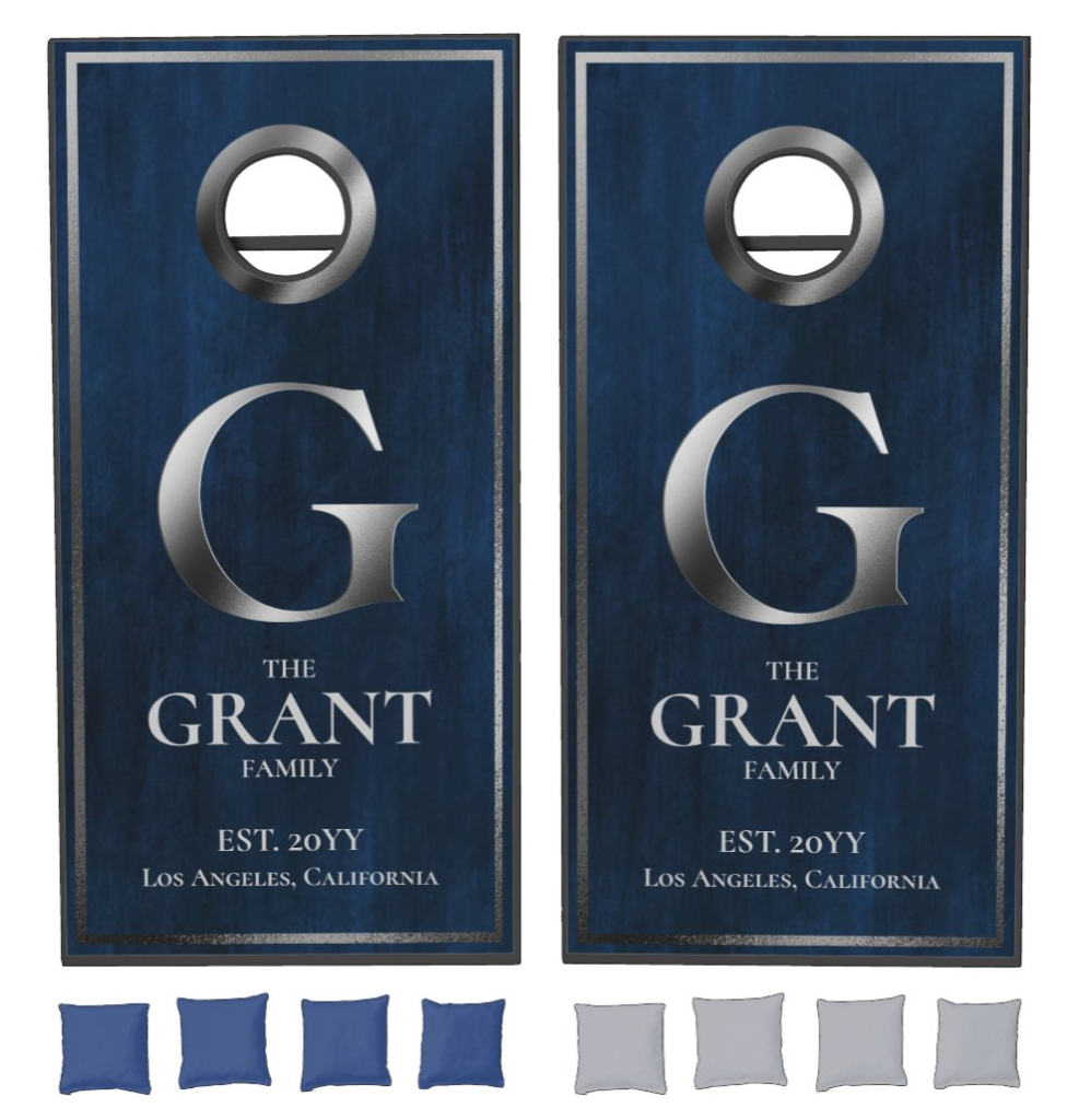 Navy Blue Silver G Monogram Cornhole Set