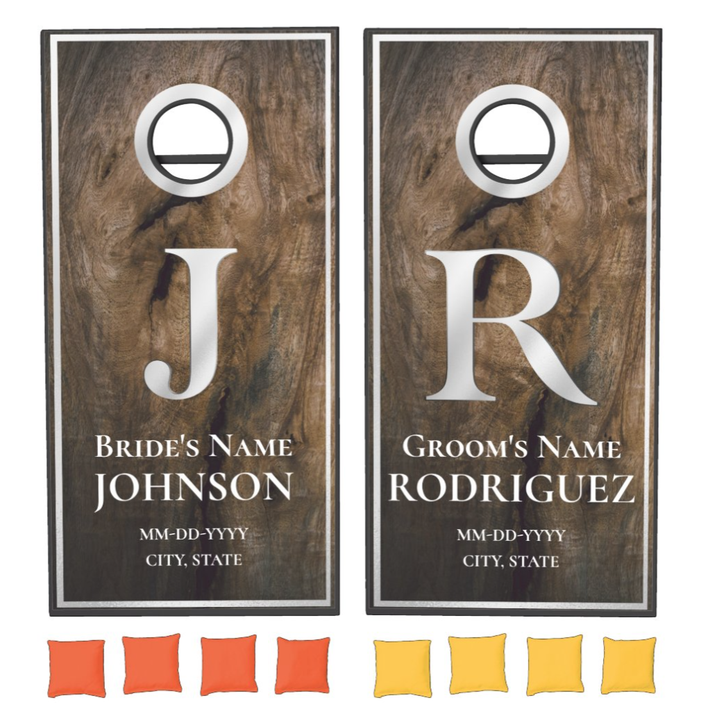 Rustic Bride-Groom-Metallic Monogram Cornhole Set
