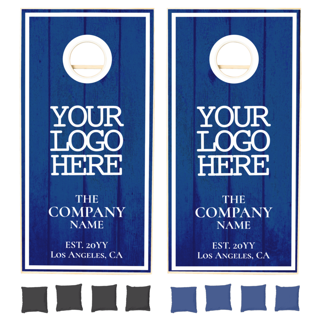 Modern-Blue-Barn-Wood-Planks-Company-Logo-Cornhole-Set