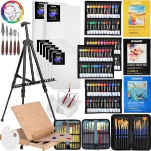 149Pcs Deluxe Artist Painting Set with Aluminum and Solid Beech Wood Easel, 96 Paints, Stretched Canvas and Accessories, Art Paint Supplies for Artists, Beginner & Adults