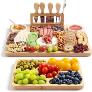 Bamboo Charcuterie Boards (23×11×0.8) and Knife Set, Lightweight Cheese Board and Platter