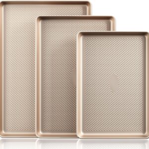 HONGBAKE Baking Sheet Pan Set, Cookie Sheets for Oven, Nonstick Half:Quarter:Jelly Roll Pans with Diamond Texture Pattern, Heavy Duty Cookie Tray