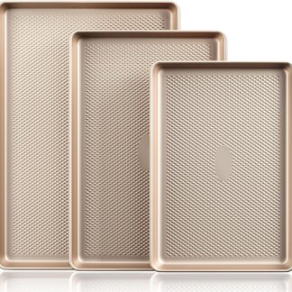 HONGBAKE Baking Sheet Pan Set, Cookie Sheets for Oven, Nonstick Half:Quarter:Jelly Roll Pans with Diamond Texture Pattern, Heavy Duty Cookie Tray