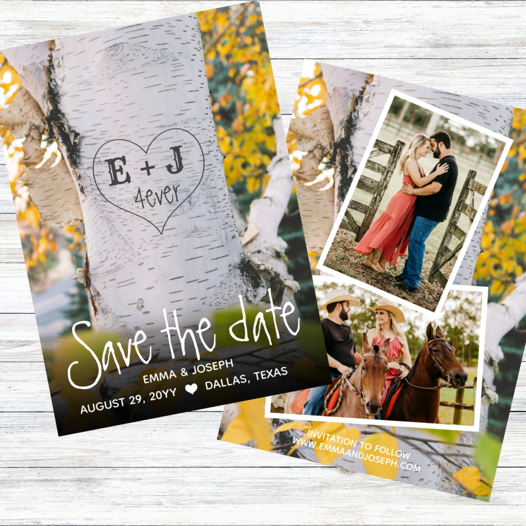 Rustic Initials 4ever Heart Carved Tree Wedding Save The Date available at www.zazzle.com/store/sukisworkshop