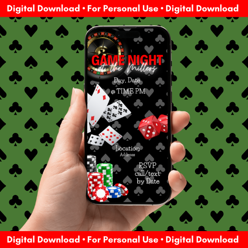 Animated Game Night Party Invitation available at SukisWorld.com/shop