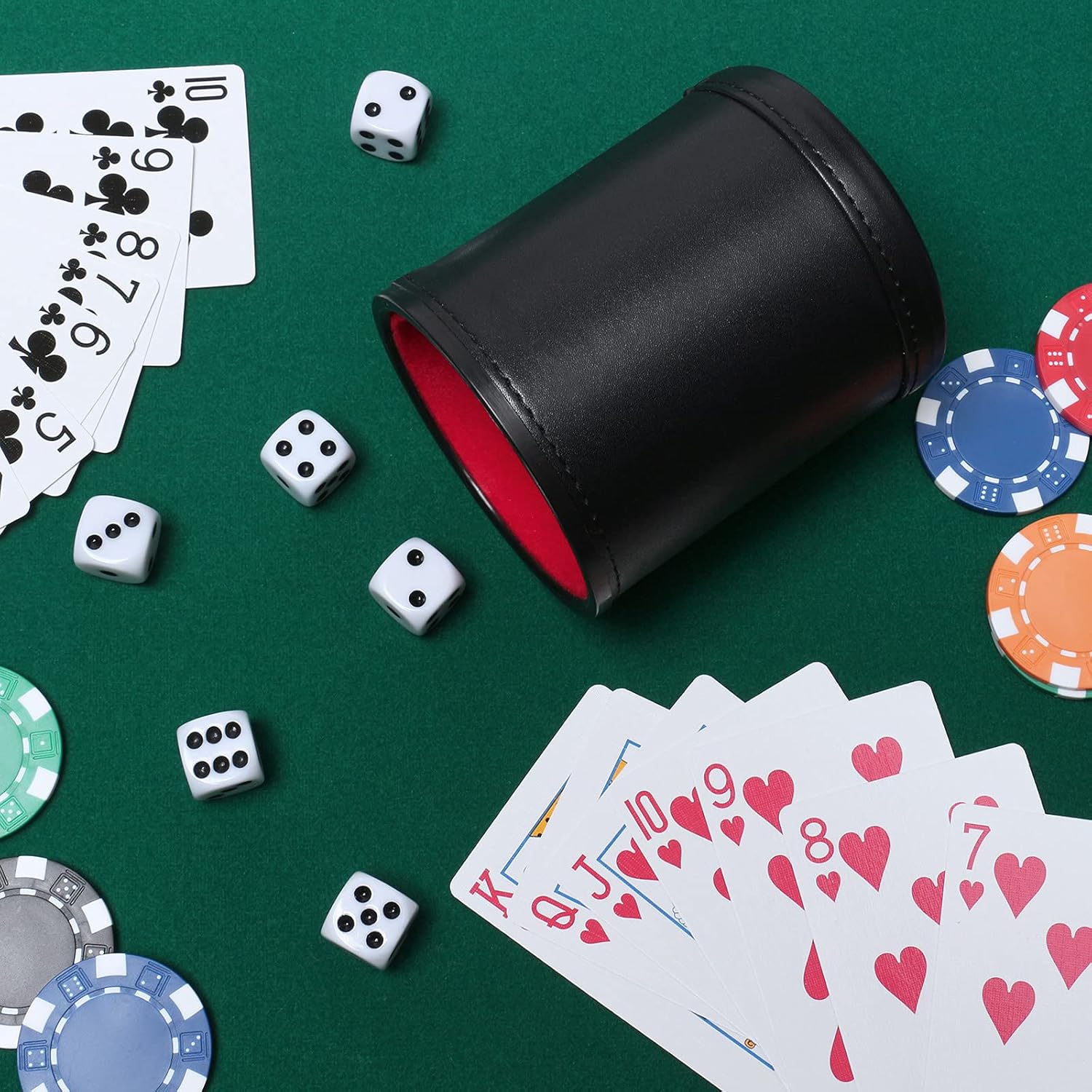 Felt Lined PU Leather Dice Cup Set with 6 Dot Dices