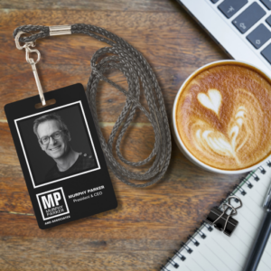 Black and White - Square Monogram Employee Badge by SukisWorld.com