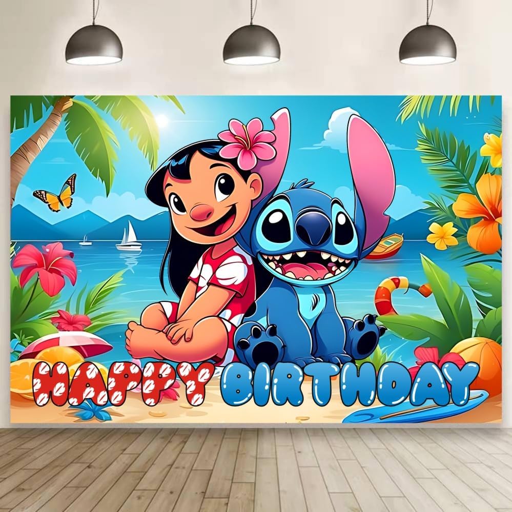 Wall Decor Backdrop for Stitch Birthday Decorations (5x3ft)