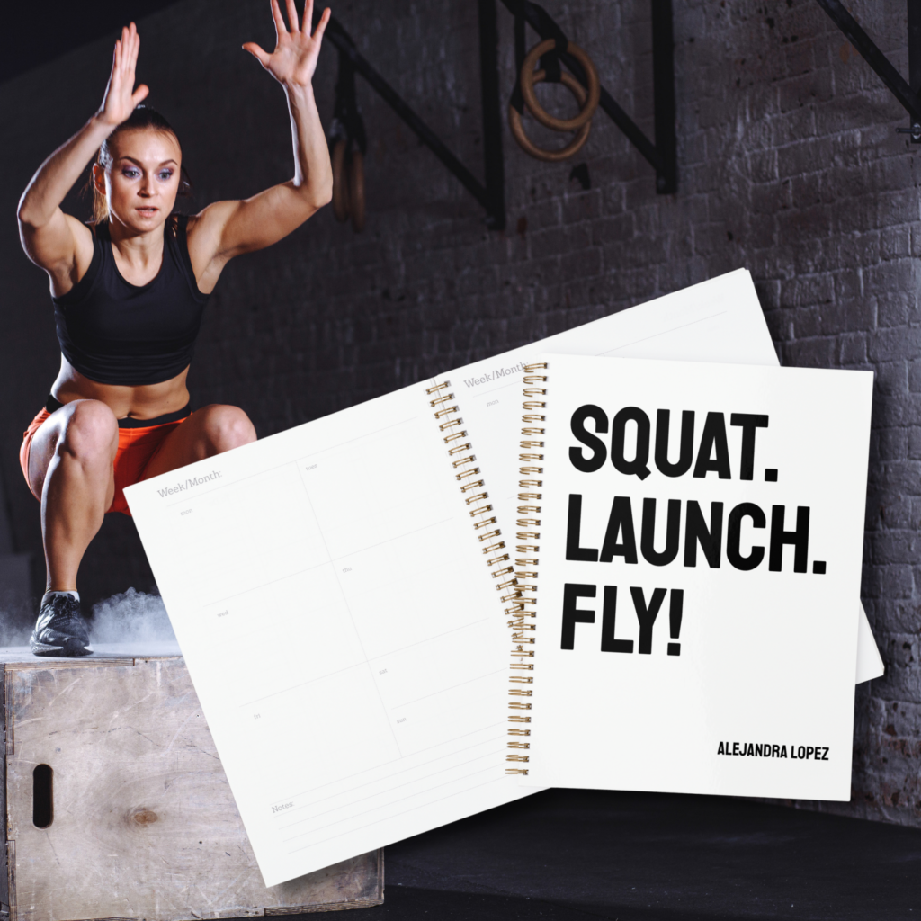 SQUAT. LAUNCH. FLY! Motivational Bold Minimalist Planner available at https://www.zazzle.com/squat_launch_fly_motivational_bold_minimalist_planner-256429286050999899