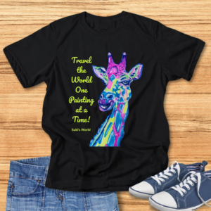 Giraffe Travel Art T-Shirt — “Travel the World One Painting at a Time”